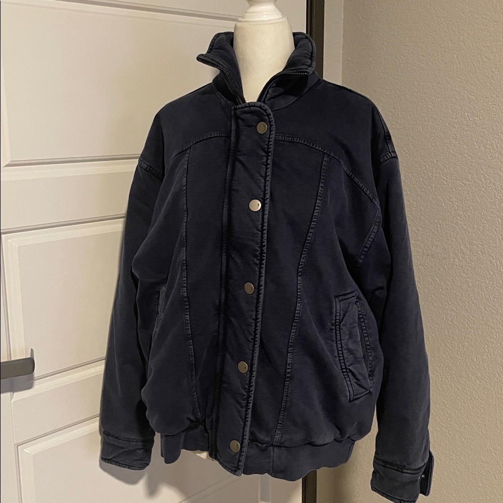 Anthropologie Pilcro Washed Navy Quilted Bomber Jacket Like New 
Size Small - Picture 2 of 12